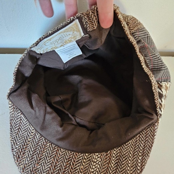 Vtg Cappelli Womens Wool Blend Newsboy Hat Houndstooth Chevron Acadamia - Picture 9 of 10